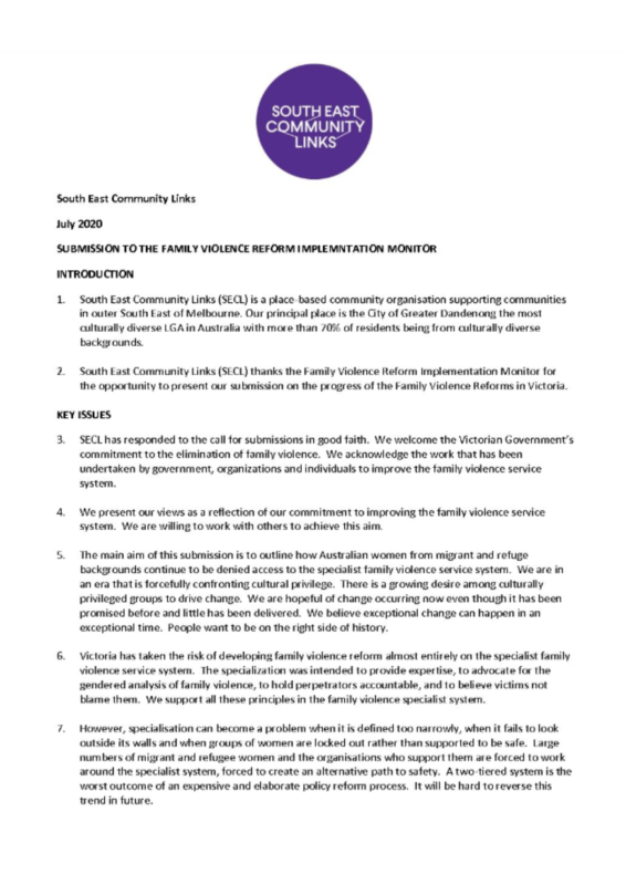 SUBMISSION TO THE FAMILY VIOLENCE REFORM IMPLEMNTATION MONITOR